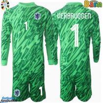 Nederland Bart Verbruggen #1 Keeper Hjemmedraktsett Barn EM 2024 Langermet (+ Korte bukser)